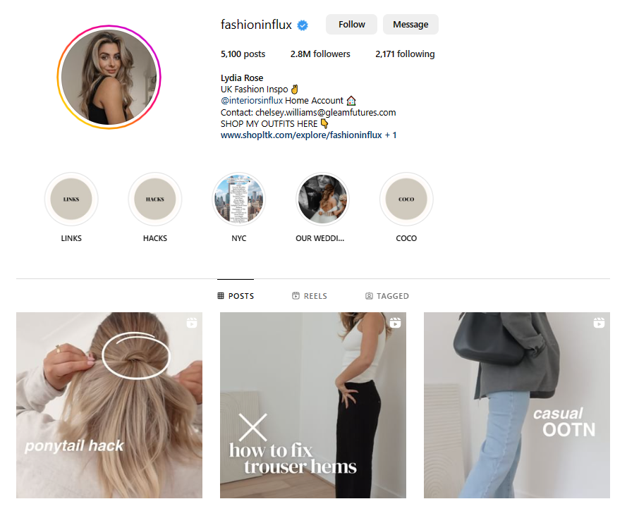 Fashion Influx is a fashion-focused Instagram Theme Page Business